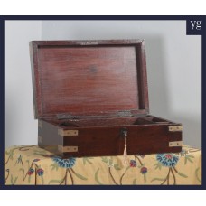 Antique Victorian Colonial Campaign Teak & Brass Inlaid Writing Jewellery Box   132692472716